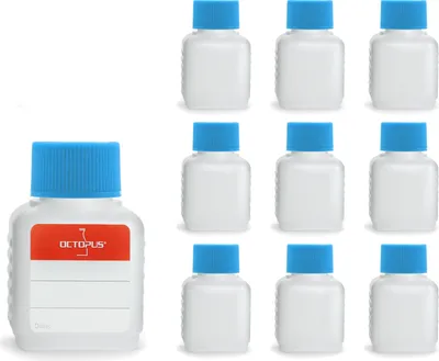 Obrázok produktu pre 10 plastových fliaš 50 ml s modrým viečkom (prázdne)