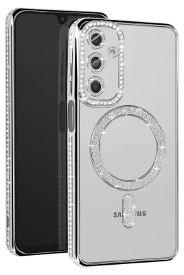 Image de Avizar, étui en diamant pour Samsung A16 - protection MagSafe avec bordure en strass, argenté