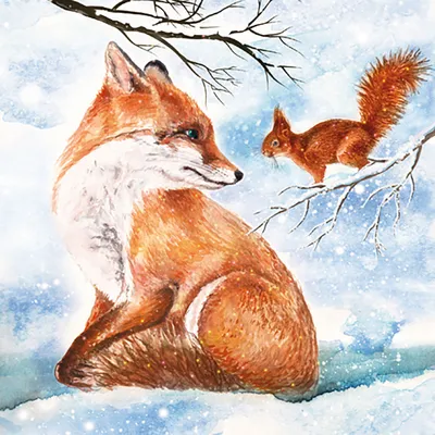 Produktbild von 20 Servietten Amicizia - Fuchs besucht Eichhörnchen 33x33cm