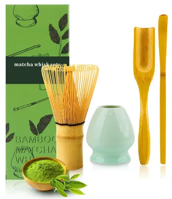 4-teiliges Matcha-Set mit Bambusbesen und Keramikschale