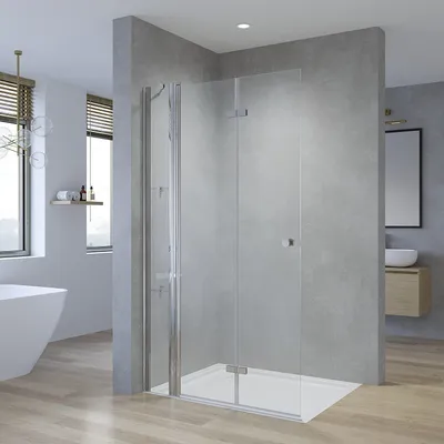 Produktbild von Duschwand Walk in Dusche Falttür Nanoglas Duschabtrennung mit Stabilisator Duschkabine faltbar drehbar (einstellbar 139-141cm)
