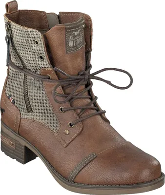 Produktbild von Mustang Damen Schnürboot Stiefelette Kurzschaft Schaft im Pepita Muster 1229-510, Größe:37 EU, Farbe:Braun