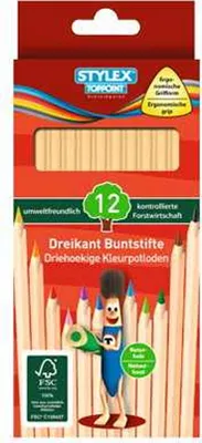 Produktbild von 12 Dreikant Buntstifte Naturholz Farbstifte Malstifte