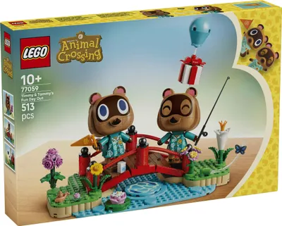 Productafbeelding van LEGO Animal Crossing Reisset met nep- en sleepaccessoires - Wasbeerfiguren met accessoires - DIY decoratie voor kinderkamers - Cadeau voor meisjes en jongens vanaf 10 jaar, model 77059