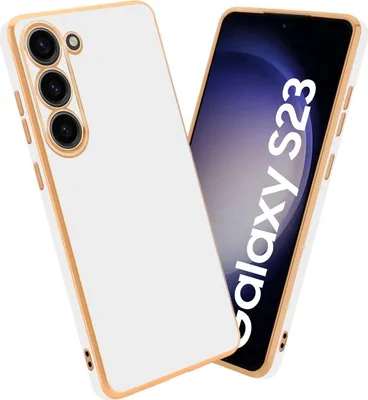 Produktbild von Cadorabo Schutzhülle für Samsung Galaxy S23 in Glossy Weiß - Gold Hülle flexibles TPU Silikon Cover Kameraschutz