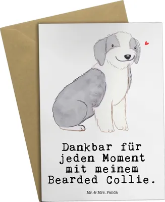 Produktbild von Mr. & Mrs. Panda Grußkarte Bearded Collie Moment - Weiß - Geschenk, kommunionskarte, glückwunschkarten, osterkarte, Grußkarten, hochzeitskarten, Britischer Hütehund