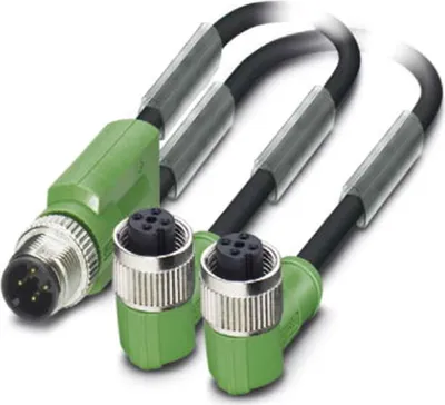 Image de Phoenix Contact Câble de distribution M12/M12/M12 1xbroche/2xprise droite/coudée 3/4 pôles codage A, 250 V, 4 A, nombre de conducteurs