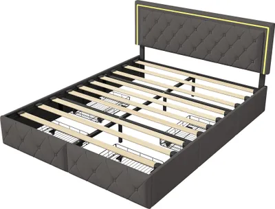 Obrázok produktu pre Postel Moonbite s úložným priestorom, 140x200 cm, sivá, sPolyuretánpovrchom, s 4 zásuvkami, LED osvetlením v čelnej časti, dreveným roštom, nosnosť do 250 kg