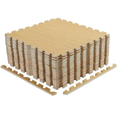 Image de FATIVO - Lot de 12 tapis de protection 60 x 60 x 1 cm + 24 pièces de bordure — Tapis de fitness en puzzle, protection de sol antidérapante, jaune