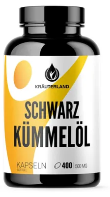 Produktbild von Kräuterland Schwarzkümmelöl Kapseln kaltgepresst & hochdosiert 400 Stück
