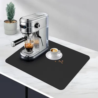Produktbild von Geschirrmatte, Kaffeemaschinenmatte (40 x 30 cm, schwarz), saugfähige Abtropfmatte/Trockenmatte/Antirutschmatte für Küche, Spüle und Bad