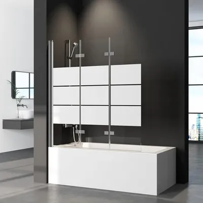Produktbild von Duschwand für Badewanne Faltbar Duschabtrennung 130x140cm Badewannenaufsatz, 3-Teilig Faltwand Duschtrennwand mit Gestreift, Badewannenfaltwand aus 6mm ESG Sicherheitsglas Dusche Chrom