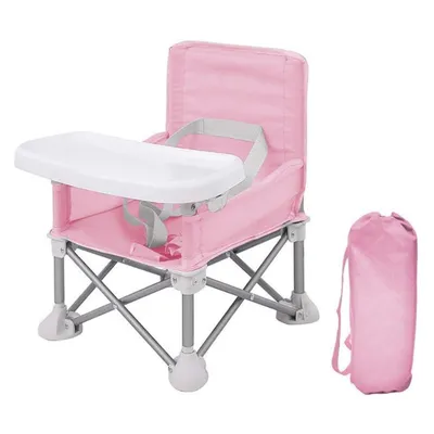 Produktbild von Klappbarer Kinderhochstuhl mit Tablett, Babysitz ab 6 Monaten, Kinderstuhl mit Aufbewahrungstasche - BIBISEAT Rosa