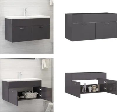 Zdjęcie produktu dla vidaXL Szafka pod umywalkę wysoki połysk szara 90x38,5x46cm - Szafka łazienkowa - Szafki łazienkowe - Szafka - Szafki