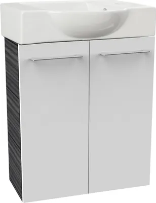 Produktbild von Fackelmann SBC B. PERFEKT Gäste WC Set 2-teilig 55 cm, Anthrazit Holzoptik/Weiß, 2 Türen, Keramik Hahnloch rechts