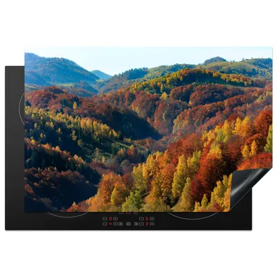 Produktbild von KitchenYeah© Herdabdeckplatte Berge - Bäume - Herbst , 77x51cm, Küche Deko, Glaskeramikkochfeld Herdabdeckung, Abdeckplatte fùr Kochfeld
