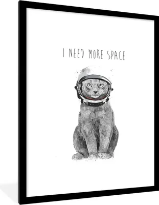 Produktbild von MuchoWow® Gerahmtes Poster Zitat - Katze - Astronaut - Tiere 60x80 cm - Poster mit Schwarzem Bilderrahmen Wandposter Rahmen Foto Bilder - Wohnzimmer - Dekorationen - Prämie