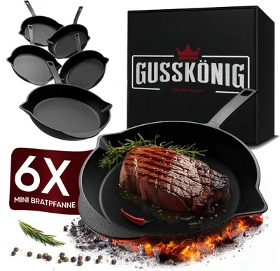 Image de GUSSKÖNIG Poêle à frire en fonte (set de 6) - Poêle en fonte petite Ø 13,5 cm - 6x petite poêle en fonte
