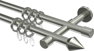 Produktbild von Interdeco Gardinenstange / Vorhangstange Edelstahl-Optik, Typ Sinux Castello (Doppelkegel), 16 mm Ø 2-läufig, 160 cm