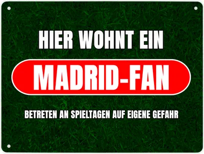 Produktbild von Hier wohnt ein Madrid-Fan Metallschild XL in 21x28 cm mit Rasenmotiv