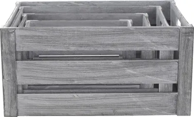 Produktbild von Holz Kiste grau weiß mit Griffen 4er Set 25, 30, 35 und 40cm Aufbewahrungsbox Obstkiste Weinkiste Holzkisten