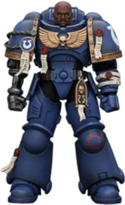 A Warhammer 40,000 Ultramarines action figure.