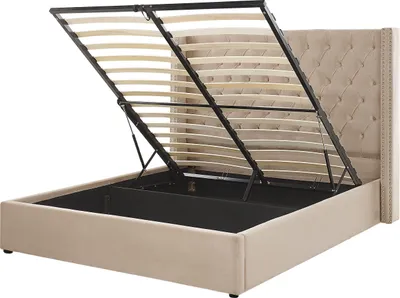 Obrázek produktu pro BELIANI Postel s úložným prostorem béžová 160 x 200 cm samet čalouněná manželská postel ložnice