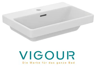 Produktbild von VIGOUR DERBY V3 Möbelwaschtisch 55x38cm mit Hahnloch und Überlauf PflegetectPlus, weiß