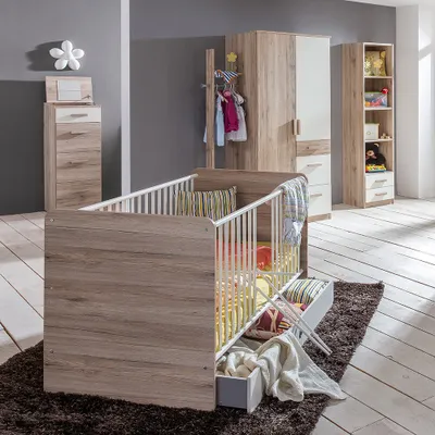 Produktbild von Babyzimmer Set 7-teilig in Eiche mit weiß CANTON-43 mit Gitterbett