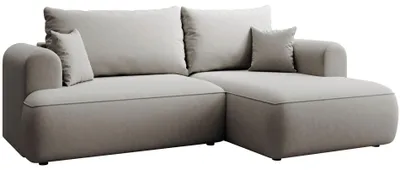 Produktbild von Selsey Ovo Mini - Eckschlafsofa rechtsseitig mit Stauraum, Easy-Clean-Samtbezug, grau