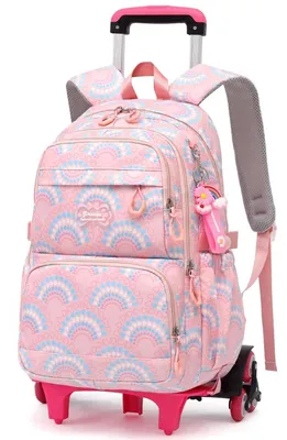 Immagine prodotto di Zaino per bambini con rotelle, per bambine, 6 rotelle, rosa, 32x15x45 cm