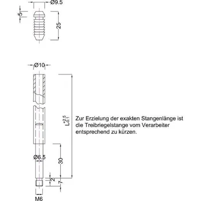 Produktbild von Treibriegelstange BMH 1101, 885 mm, m. Gleitstopfen f. oben, Stahl verzinkt