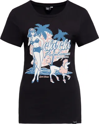 Produktbild von QUEEN KEROSIN Print T-Shirt Mit Vintage Front Print Chi Chi Beach Poodle Schwarz S