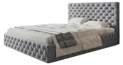 Produktbild von AlpiMeble Bett 140x200 - Polsterbett mit Bettkasten und Metallrahmen - Elegant Betten - Weicher Jasminstoff - Kollektion Miami, Grau
