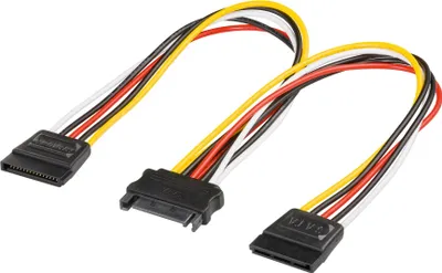 Produktbild von PC Y Stromkabel/Stromadapter, SATA 1x Buchse zu 2x Stecker 2x SATA-Standard Stecker > SATA Standard Buchse