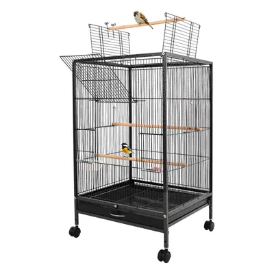 Image de Cage à oiseaux avec roulettes pour perroquets, moineaux, inséparables 46*46*94 cm Noir