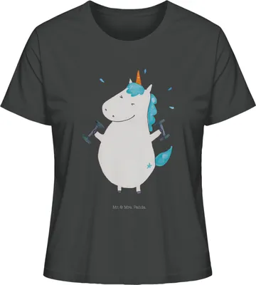 Produktbild von Mr. & Mrs. Panda Damen T-Shirt Einhorn Fitness Größe L - Anthrazit - Geschenk, Kurzarmshirt, Unicorn, Sixpack, Oberteil, Fitnessstudio, Diät, Abnehmen, Gym, Basic, Sport