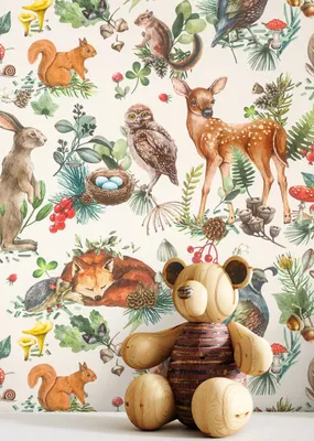 Produktbild von NEWROOM Tapete Creme Vliestapete Tiere - Kindertapete Kinder Braun Grün Blätter Wald Jugendtapete Verspielt Babytapete