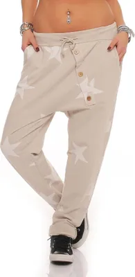 Produktbild von 132_Damen Hose Sweatpants Jogginghose Freizeithose mit Sternen Beige