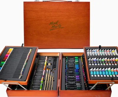 Produktbild von Mont Marte Malkoffer mit 174 hochwertigen Utensilien – Set mit Pinseln, Farben, Stiften, Filzstiften und Pastellkreiden, ideal für unterwegs