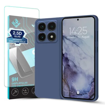 Produktbild von Hülle für Xiaomi 14T mit 9H Displayglas Displayschutz Case Cover Bumper Smartphone Softgrip Schutzhülle Farbe: Blau