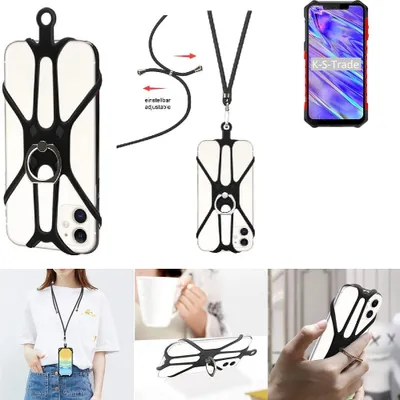 Produktbild von K-S-Trade 3in1 Handykette Handyband Handykordel Halsband Smartphone-Ring Handy-Ring kompatibel mit Ulefone Armor 6 Fingerhalterung Handyring