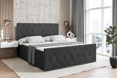 Produktbild von ALTDECOR Boxspringbett mit Matratze und Lattenrost  -  - VELANTO  - 200x200 cm  - Schwarz Samt - Boxbett, Fußteil, Topper, Polsterbett mit Bettkasten, Bett mit Stauraum H4 -Matratze, Doppelbett, Springboxbett