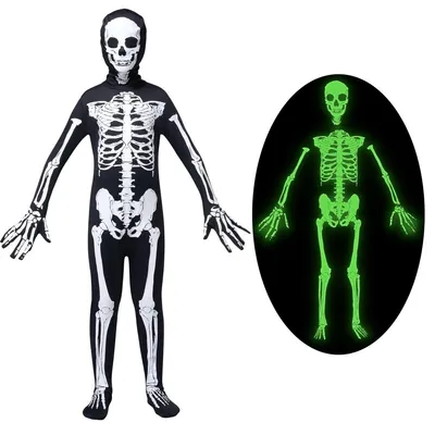 Productafbeelding van Halloweenkostuum skeletkostuum kinderkostuum - Klassiek skelet - Tweede huid - Jongens