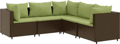 Produktbild von vidaXL 5-tlg. Garten-Lounge-Set mit Kissen Braun Poly Rattan