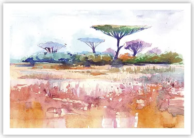 Produktbild von Poster - Poster ohne Rahmen - Aquarell Savanne Bäume - 100x70 cm - Wand Bild - Wanddeko - Wandbilder - Kunstposter - Wandposter - Bilder - Kunstdruck - Wanddekoration - Wandbild - P2XAA100x70-4484
