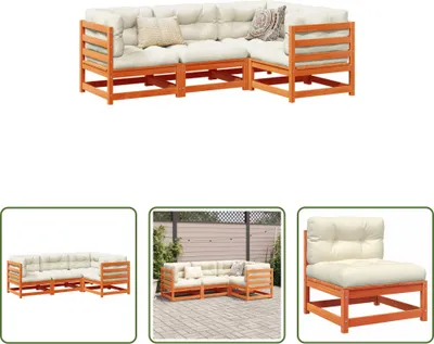 Produktbild von The Living Store 4-tlg. Garten-Sofagarnitur mit Kissen Wachsbraun Kiefernholz