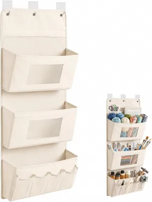 Productafbeelding van Wandorganizer - Hangend - 3 lagen - 40 x 90 cm - Hangorganizer - Deur met 3 haken en 3 vakken - Opvouwbare opslag