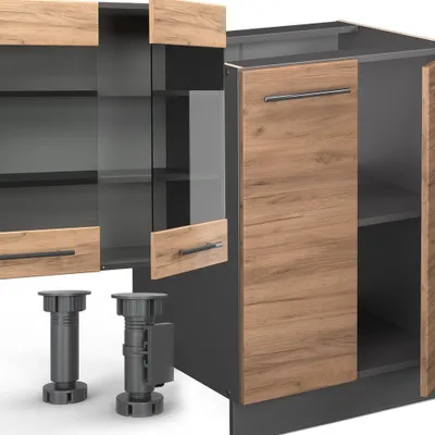 Obrázek produktu pro Kuchyňský kout Vicco Fame-Line Zlatý dub power/antracit 300 cm s vysokou skříní, bez pracovní desky, Model 38649