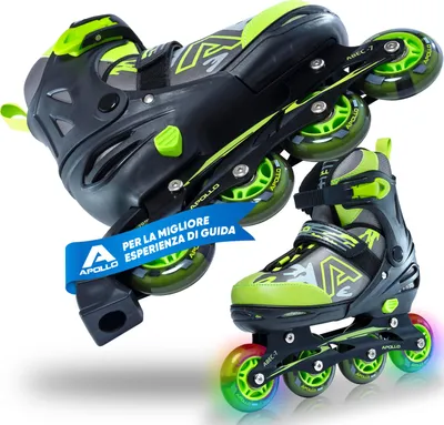 Immagine prodotto di Apollo Champion - Pattini in linea regolabili, per bambini e adulti, con ruote a LED, Verde - Taglia M (35-38)